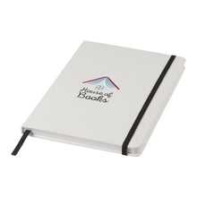 Load image into Gallery viewer, White A5 Spectrum Coloured Strap Notebook - Crisp Branding