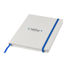 Load image into Gallery viewer, White A5 Spectrum Coloured Strap Notebook - Crisp Branding