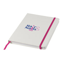 Load image into Gallery viewer, White A5 Spectrum Coloured Strap Notebook - Crisp Branding