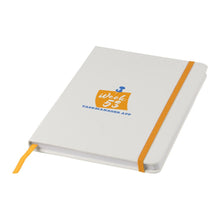 Load image into Gallery viewer, White A5 Spectrum Coloured Strap Notebook - Crisp Branding