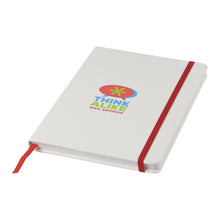 Load image into Gallery viewer, White A5 Spectrum Coloured Strap Notebook - Crisp Branding